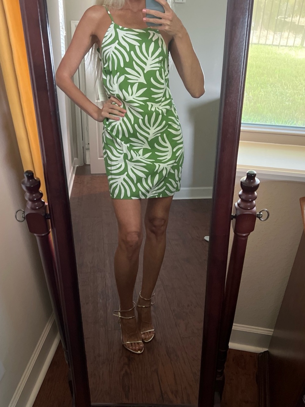a new day White Palm-Print Green Mini Dress